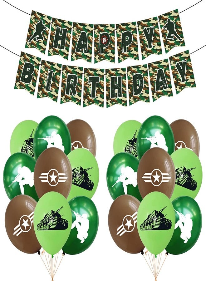 OULUN Army Military Theme Banner Set,Army Soldier Birthday Party Decorations, Camo Hero Theme, Balloons, Banner, Cupcake Toppers Green Camouflage Decorations for Military Soldier Themed Party - Image 3